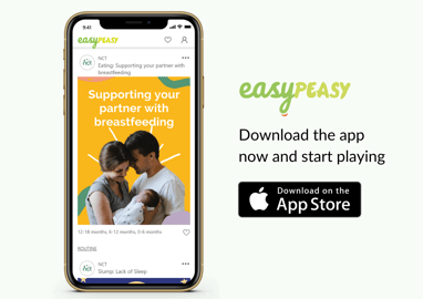 EasyPeasy parenting app on an iPhone screen