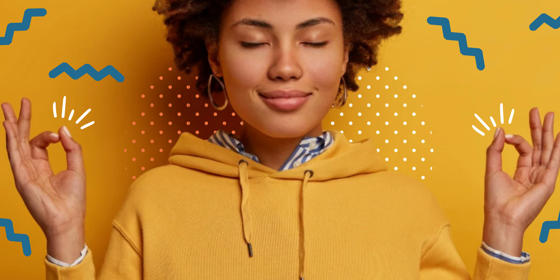 Relaxed woman standing and holding a hands up in a meditating pose