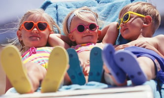 Child in summer clothing and sunglasses