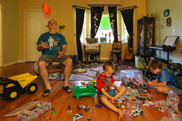 Dad in playroom with his sons lockdown