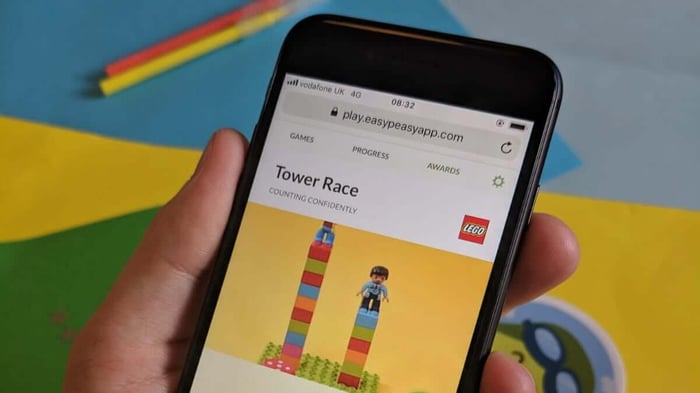 Parent viewing the LEGO Tower Race game on the EasyPeasy web app