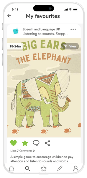 A phone showing the Stepping Stones content with a picture of a cartoon elephant 