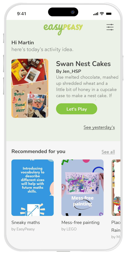Introducing the new EasyPeasy app home screen
